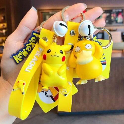 Pokemon Keychain Psyduck Pikachu Squirtle Jigglypuff Key Chain Figures Toy Pendant Cute Keyring Accessories For Children