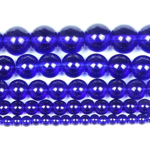4-12mm Natural Stone Bead Round Smooth Loose Dark Blue Glass Stone Beads For Jewelry Making DIY Charm Bracelet Necklace Handmade