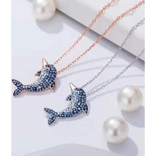 S925 Sterling Silver Dolphin Necklace Diamond Gradient Simple Cute Pendant Female Korean Personality Clavicle Chain