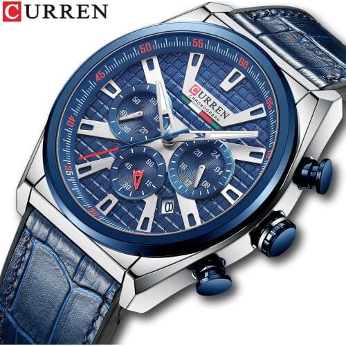 CURREN Man WristWatch Chronograph Calendar Sport Men Watch Military Army Gold Top Brand Luxury Genuine Leather Male Clock 8392