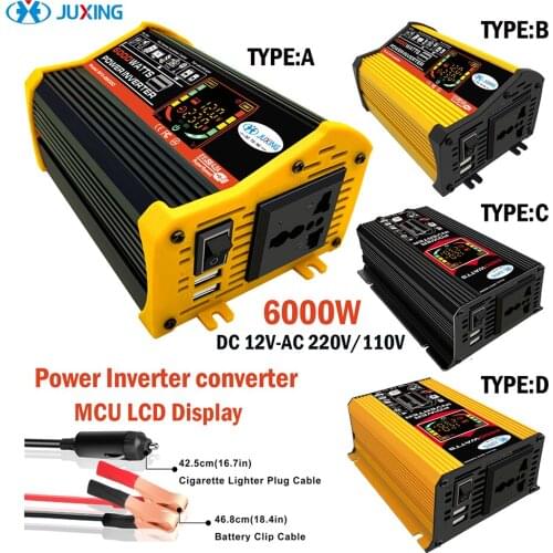 JUXING 6000W Car Power Converter Voltage Transformer DC 12V to AC 220V With Dual USB and AC Output Power Charger Adapter