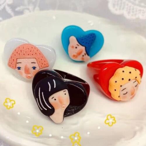 Korean Charms DIY Cartoon Character Rings For Women Resin Vintage Y2K Rings 90s Style Jewelry Aesthetics Friends Gifts Wholesale