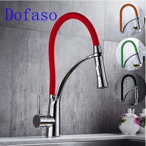 Dofaso pull down kitchen faucet Red and Black Chrome Finish Dual Sprayer Nozzle Cold & hot Water