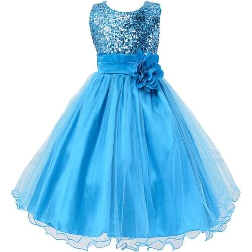 Hot Sale Baby Girl Flower sequins Dress Party Princess Dress Children kids clothes 9 colors 3-14yrs Flower Girl Dress