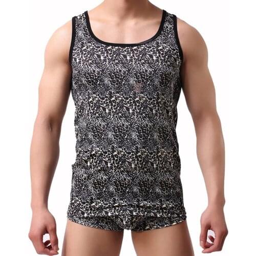 Mens Sexy Leopard Shirts Summer Nylon Slim Fit Men Tank Tops Clothing Bodybuilding Undershirt Fitness Tops Vest