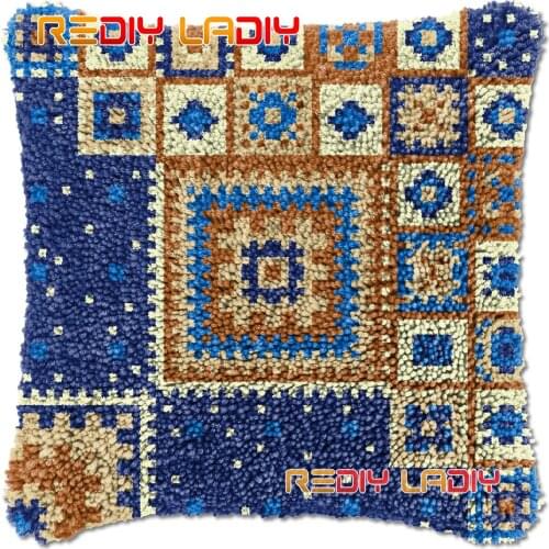 Latch Hook Cushion Geometric Pattern DIY Needlepoint Kits Chunky Acrylic Yarn Arts Crocheting Lofty Pillow Case Hobby & Crafts