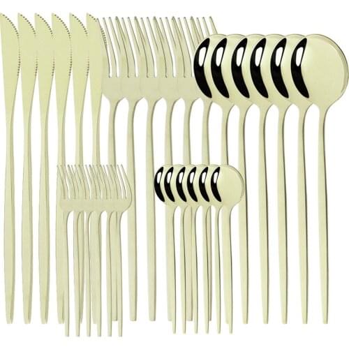 Luxury 30Pcs Champagne Gold Cutlery Set Stainless Steel Dinnerware Set Dinner Knife Snack Fork Teaspoon Tableware Party Set