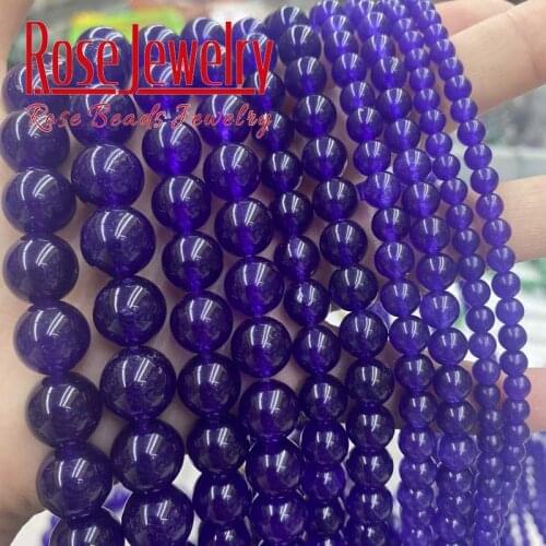 Natural Stone Dark Purple Chalcedony Jades Beads Round Loose Spacer Beads 4/6/8/10/12/14 mm For Jewelry Making DIY Bracelet 15"