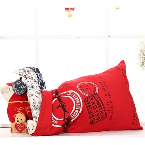 New 1PC Gift Bag Christmas Red Drawstring Canvas Santa Sack Rustic Vintage Christmas Stocking Bags Decoration Elk Head Gift Bag