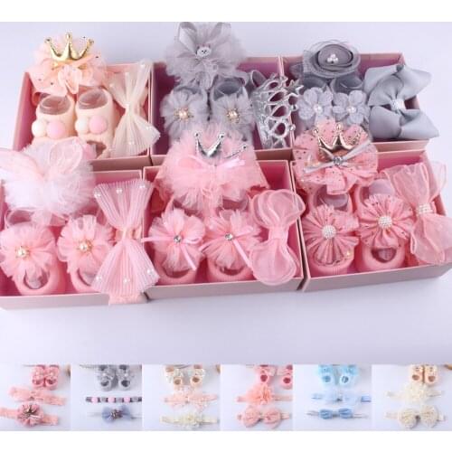 New 3Pcs Set Baby Accessories + Socks Kids Newborn Baby Cartoon Socks Anti-slip Sock Shoes Boots Bowknots Floor Slipper Socks