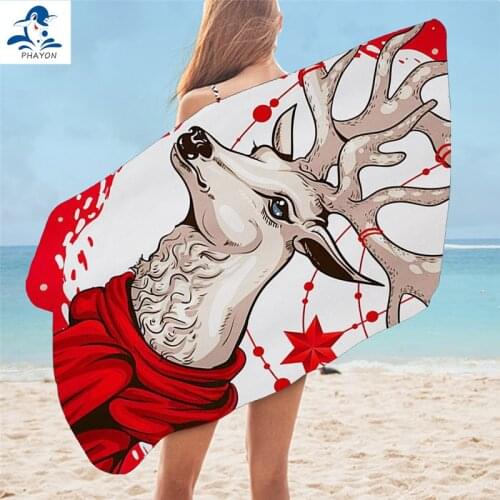 PHAYON Cartoon Bath Towel Bathroom Christmas Elk Soft Microfiber Beach Towel Adult Kid Animal Beach Mat Quick Dry Swimming Towel