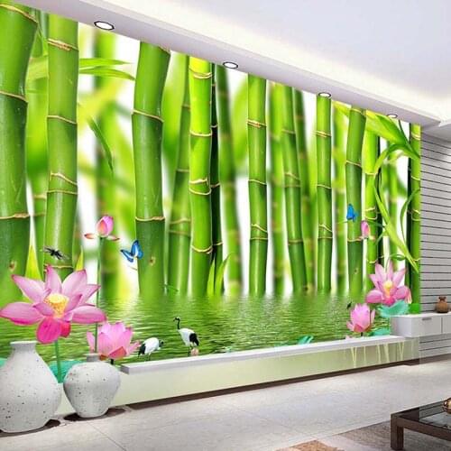 Custom 3D Photo Wallpaper For Walls 3 D Lotus Flower Bamboo Forest Wall Painting Living Room Bedroom Mural Wallpaper Home Decor