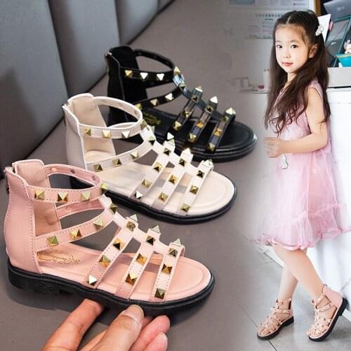 Children Roman Sandals Kids Fashion Black Toddler Girls Shoes Princess Pink Shoes Light Breathable Outdoor Garden Flat Sneakers