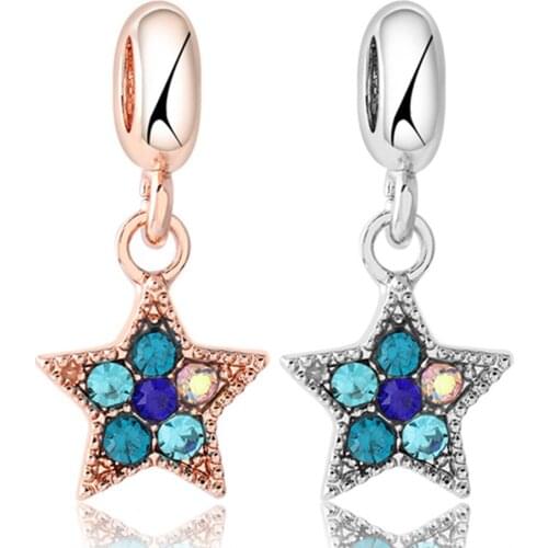 Sapphire Stars Pendant DIY Beads Suitable for Original Pandora Charm Bracelet Ladies Jewelry Making Gifts