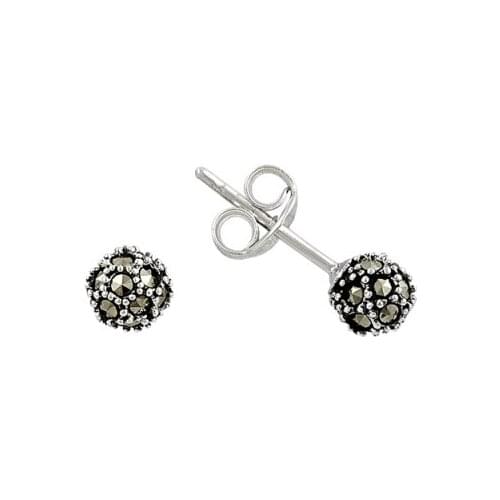 Silverlina Silver 6mm Marcasite Cubic Zirconia Ball Earrings