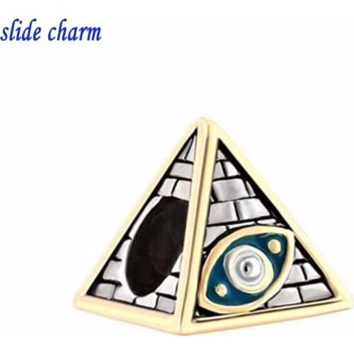 Slide charm wholesale Free shipping Antique Masonic Evil Eye On Egyptian Pyramids Beads Charms Bracelets fit Pandora bracelet