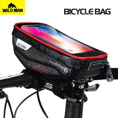 WILD MAN bicycle bag handlebar EVA mobile touch screen phone package High capacity Rainproof MTB Road bike front tube bag