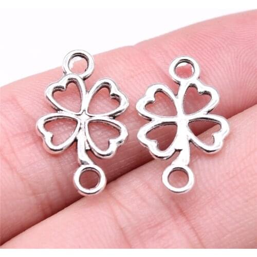 WYSIWYG 20pcs 20x12mm Antique Silver Color Clover Charms Connector Lucky Clover Charm Connector 4 Leaf Clover Charm Connector
