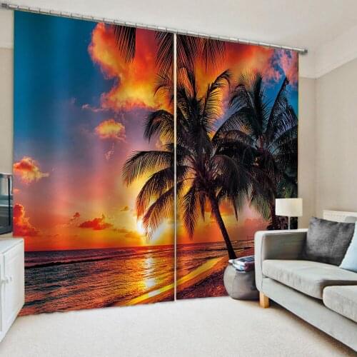 Custom sunset beach curtains 3D Window Curtains For Living Room Bedroom Customized size personality curtains