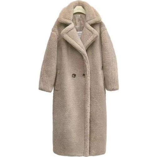 New 2021 Winter Womens Overcoats Large Grain Sheep Shearing Female Faux Fur Coats Loose Large Size Lady Long Outerwear Clothes