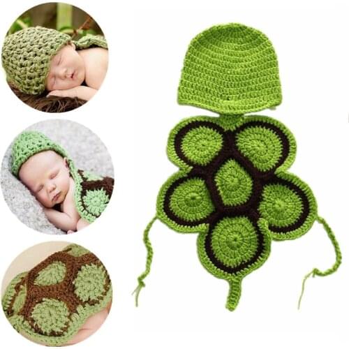 0-6 Month Newborn Photography Props Knitted Green Tortoise Baby Suit Cloak Photo Costume