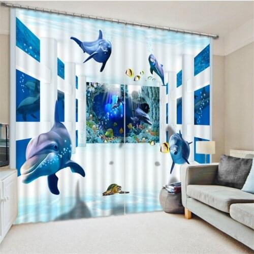 Blue Sea Dolphin 3D Curtains For Living Room Window Modern Curtains For Bedding Room High-precision Shade fabric