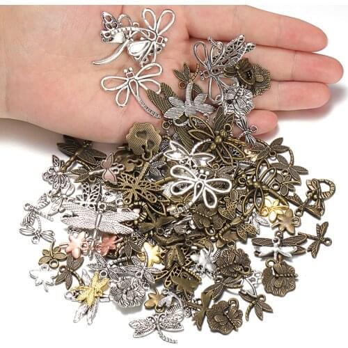 50g 100g Mixed Dragonfly Metal Charms Pendants Vintage Antique Bronze Silver Bracelets Necklace for DIY Jewelry Making Hand
