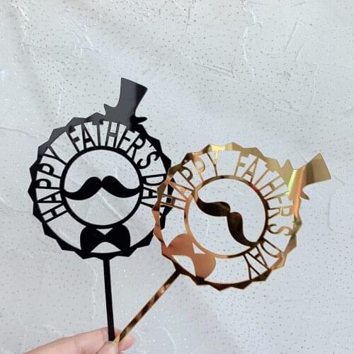 Acrylic Happy Fathers Day Cake Topper Best Dad EVER Cake Decoration Party Supplies Favors Cake Decorating Tools Black Gold
