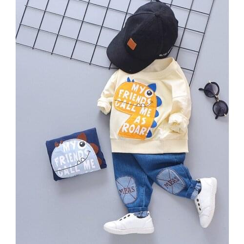 Baby clothes 0-4 years baby boy suit spring autumn casual cute cartoon dinosaur letter 2 pieces childrens clothes set for boy
