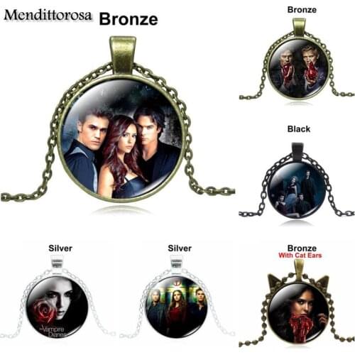 Mendittorosa Vampire Diaries Hot Sale Glass Cabochon Pendant Necklace For Women Wholesale Statement Necklace Pendant