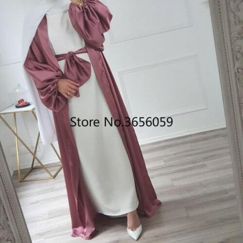 Eid Kaftan Open Dubai Abaya Turkey Kimono Cardigan Muslim Hijab Dress Islam Satin Abayas for Women Arabic Caftan African Dresses