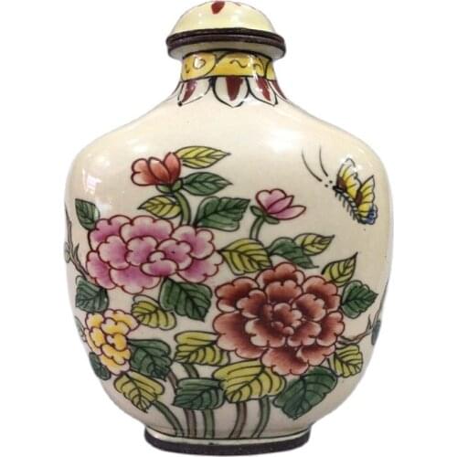China Old Beijing used old snuff bottleox Cloisonne Birds and flowers snuff bottle