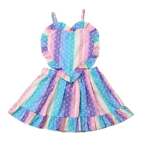 Pudcoco USPS Fast Shipping 0-5 Years Toddler Baby Girls Rainbow Striped Strap Dress Romper Summer Outfit Clothes