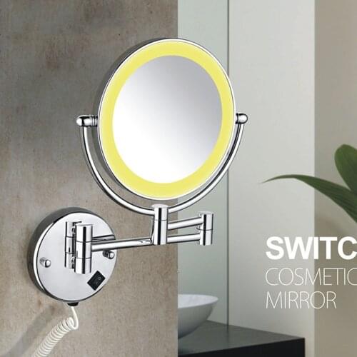 Cosmetic Mirror Chrome Brass Dual Side LED Light Mirror Extending Folding Bathroom Wall Lamp Magnification 3/5/10X Makeup Mirror