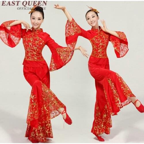 Chinese folk dance costume for woman clothing stage wear national ancient fan dance traditional Chinese dance costumes KK805