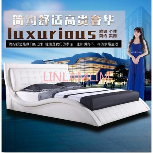 Real genuine leather bed / soft bed/double bed king/queen size home bedroom furniture minimalist modern square shape