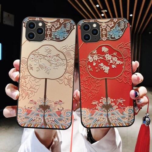 Elegant Pattern Matte Phone Case for iPhone X XS XR 11 12Pro Max 3D Emboss Soft Back Cover for iPhone 7 8Plus Capa Tassel Coque