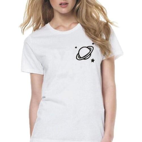 Fashion Space Pocket Shirt Women Tshirt Graphic Print Teen T-shirt Women Tops Short Sleeve Hipster Tee Shirt Femme Camisas Mujer
