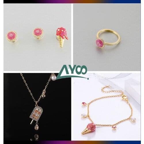 SWA Fashion Jewelry New Fashion Cute Exquisite Ice Cream Cone Irregular Fashion Earrings Necklace Bracelet Set Romantic Gift