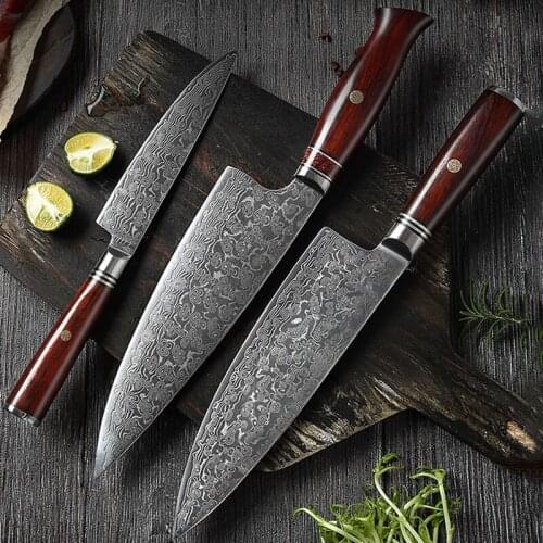 Chef Gyutou Utility Kitchen Knives Set 67 Layers Damascus Steel Cleaver Barbecue Japanese Knife Rosewood Handle Gift Box