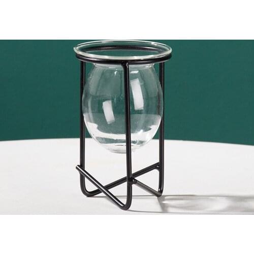 Small Bud Vase Hydroponic Plant With Metal Frame Flowerpot Kitchen For Home Decor Glass Pot