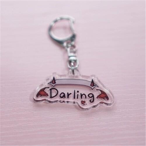 New Anime DARLING in the FRANXX Zero Two Cosplay Props Acrylic Cute Small Demon Keychain Car Home Key Pendant key ring