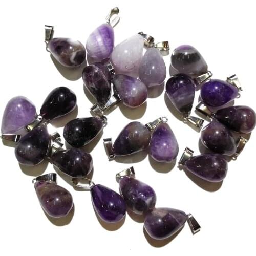 New 3pcs Natural Stone Round Water Drop Amethysts Pendant Necklace Charms Pendant for Jewelry Making DIY Necklace Size 13x18mm