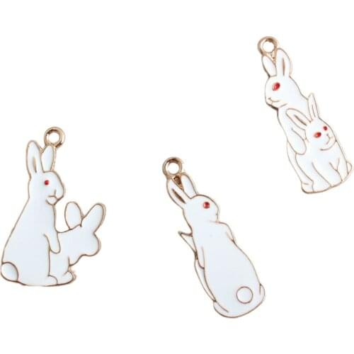 New Kawaii Animal Rabbit Pendant Charms 10pcs Gold Tone Plated Enamel Alloy Oil Drop Cute Jewelry Necklace Earring Ornaments DIY