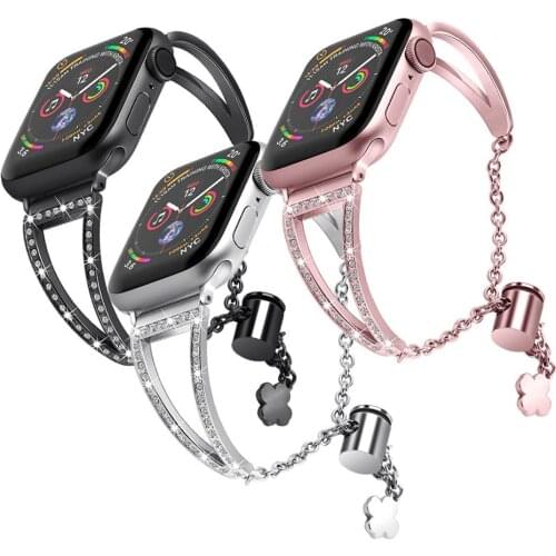 Adjustable Women Band for Apple Watch 38mm 42mm 40mm 44mm Stainless Steel Strap Rhinestone Bracelet for iWatch Series5 4 3 2 1