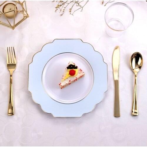 Pink Blue Phnom Penh Disposable Western Dinner Plate 20PCS Hard Plastic Steak Salad Fruit Plate