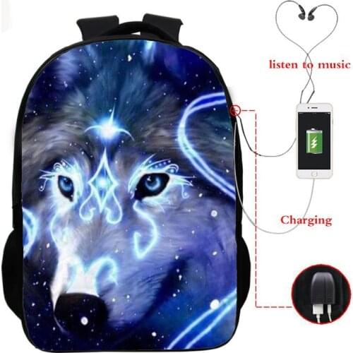 3D Animal Lion Wolf Backpack USB Charging Backpack teens Rucksack Laptop Knapsack boys girls School Bag Bookbag Animal Mochilas