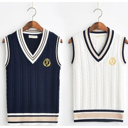 2019 School Uniform Sweaters Vest For Girls Boys British Student Uniforms Embroidery V neck Vest Sweaters Tank Top new