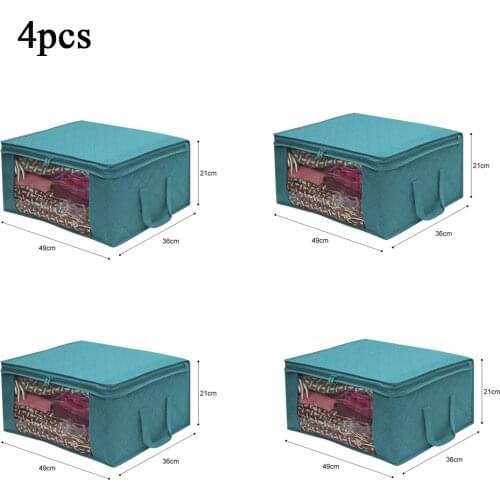 Folding Clothing Storage Box Non Woven Fabric Clothes Organizer Basket With Handles Wardrobe Zipper Storage Bag