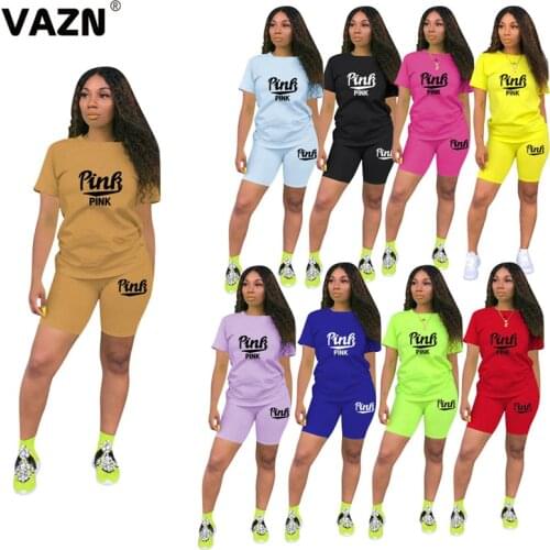 VAZN 2021 Cartoon Loose Special Sexy Elegant O-neck Two Piece Set Short Sleeve Top And Short Pant 2 Piece Set Women Summer Suit